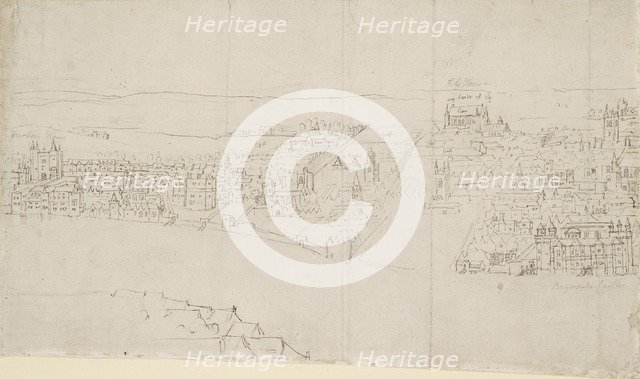 Panorama of London as seen from Southwark: Durham House to Barnard's Castle, 1554. Artist: Anthonis van den Wyngaerde.