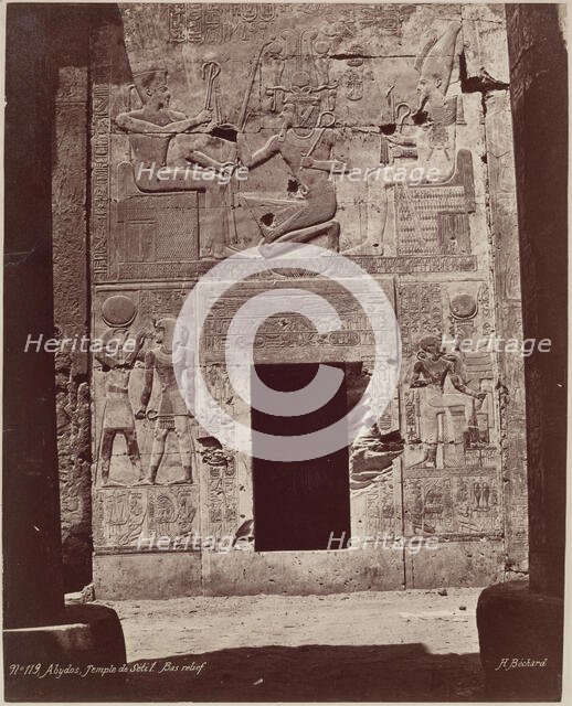 Bas Relief on Temple of Seti I at Abydos, late 19th century. Creator: Henri Bechard.