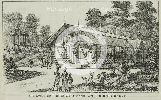 The Swedish House and the Band Pavilion in the Grove at Alexandra Palace
, 19th century. Creator: Unknown.