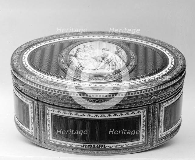 Snuffbox with grisaille miniature of scene from Don Quixote, 1774-75. Creator: Joseph Etienne Blerzy.