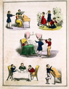 The Five Senses: smell, hearing, sight, touch and taste, c1850. Artist: Unknown