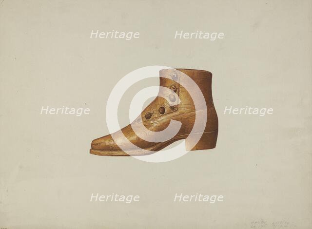 Shop Sign: Man's Shoe, c. 1939. Creator: Dorothy Handy.