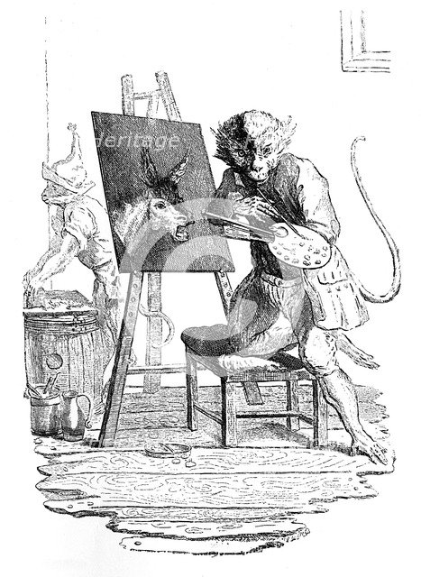 'An Ape painting an Ass', 1753.Artist: George Bickham
