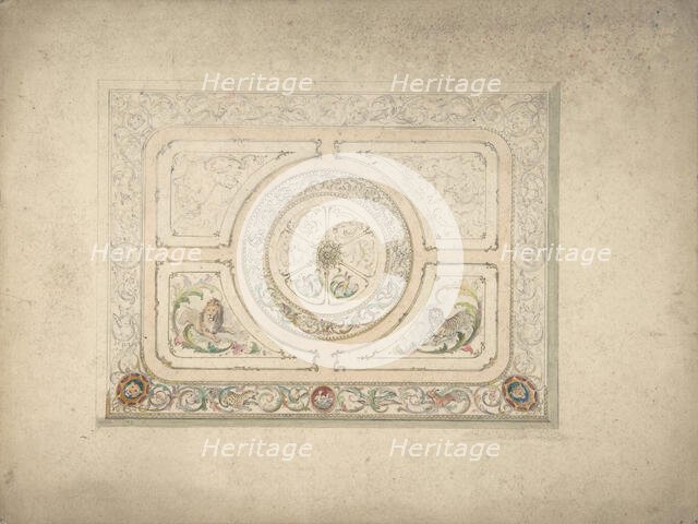 Design for a Ceiling with Lion and Lioness, 19th century. Creator: Anon.