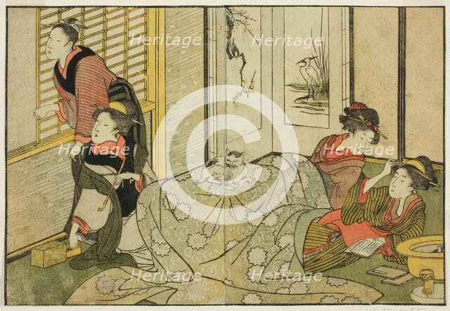 Interior Scene on a Snowy Day, from the illustrated book "Picture Book: Flowers of the Fou..., 1801. Creator: Kitagawa Utamaro.