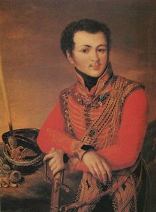 Portrait of Artemy Lazarev (1791-1813), Staff ride master of the Life-Guards Hussar Regiment, 1820s. Artist: Anonymous  