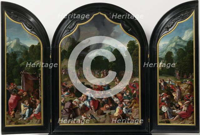 Triptych with the Adoration of the Golden Calf. Artist: Leyden, Lucas, van (1489/94-1533)