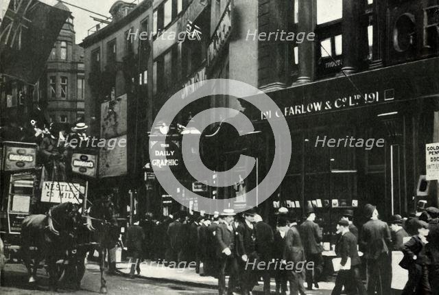 Crowds waiting to hear about the 'People's Budget' 1909, (1947).  Creator: Unknown.
