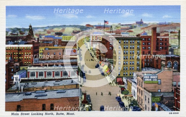 Main Street, looking north, Butte, Montana, USA, 1940. Artist: Unknown