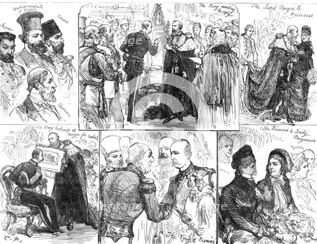 Sketches at the Presentation of Address to the King of Greece by the Corporation of London, 1880. Creator: Unknown.