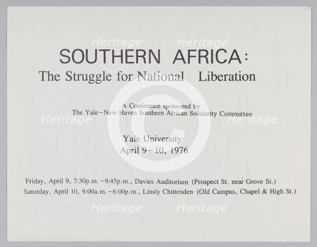 Flyer for Southern Africa: The Struggle for National Liberation conference, 1976. Creator: Unknown.
