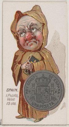 Spain, 1 Peseta, from the series Coins of All Nations (N72, variation 1) for Duke brand ci..., 1889. Creator: Unknown.