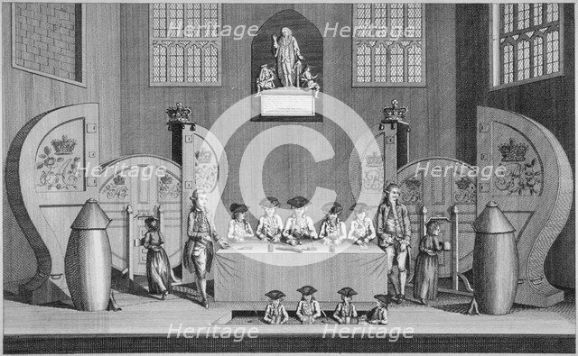 Drawing of the state lottery in the Guildhall, City of London, 1773. Artist: Anon