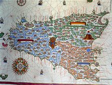 Atlas of Joan Martines, Messina, 1582. Portulan chart of the island of Sicily.