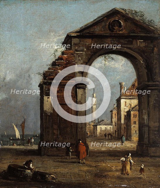 Caprice, with ruined triumphal arch and landscape of the edge of the lagoon. Creator: Francesco Guardi.