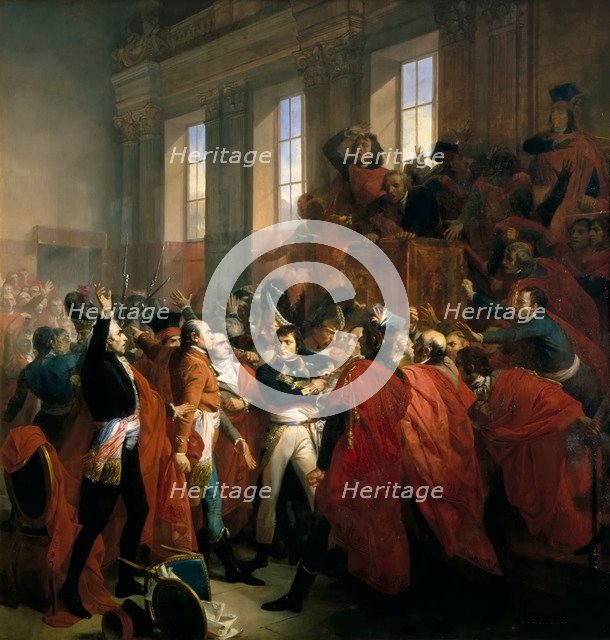 General Bonaparte surrounded by members of the Council of Five Hundred in Saint-Cloud, November 10,  Artist: Bouchot, François (1800-1842)