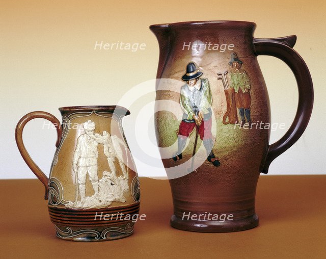 Royal Doulton pitchers with golfing theme, c1910. Artist: Unknown