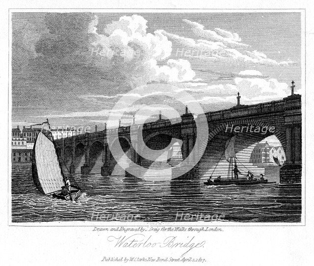 Waterloo Bridge, London, 1817.Artist: J Greig