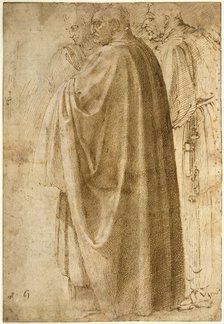 Three Standing Men in Wide Cloaks Turned to the Left, ca 1492-1496. Artist: Buonarroti, Michelangelo (1475-1564)