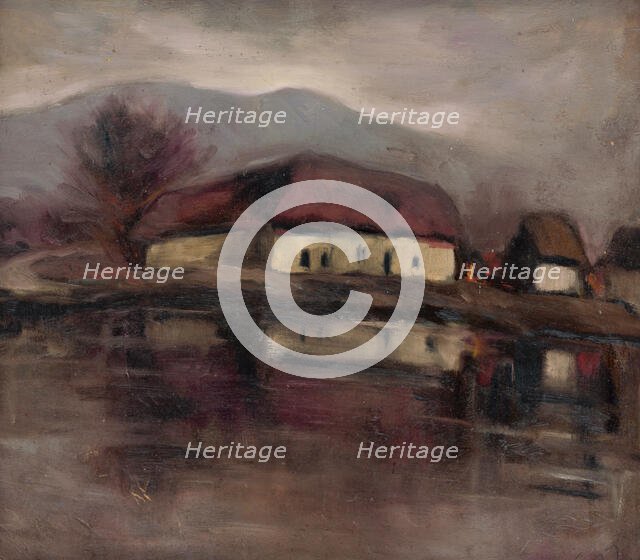 Sketch - landscape with a lake, 1932. Creator: Zolo Palugyay.