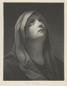 Head of the Virgin looking up to the right, after Reni, 1869. Creator: Robert Trossin.