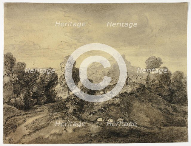 Hilly Landscape with Shepherd and Flock, n.d. Creator: Unknown.