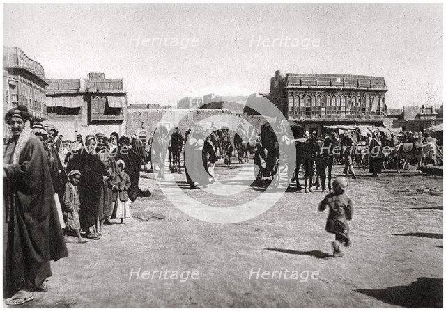 The bazaar square in Basra, Iraq, 1925. Artist: A Kerim