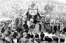 The Duke of Edinburgh declaring the Edinburgh International Exhibition open, 1890. Creator: Unknown.
