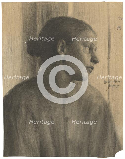 Study of a female head in profile, 1898. Creator: Elemír Halász-Hradil.