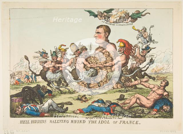 Hell Hounds Rallying Round the Idol of France, April 8, 1815. Creator: Thomas Rowlandson.