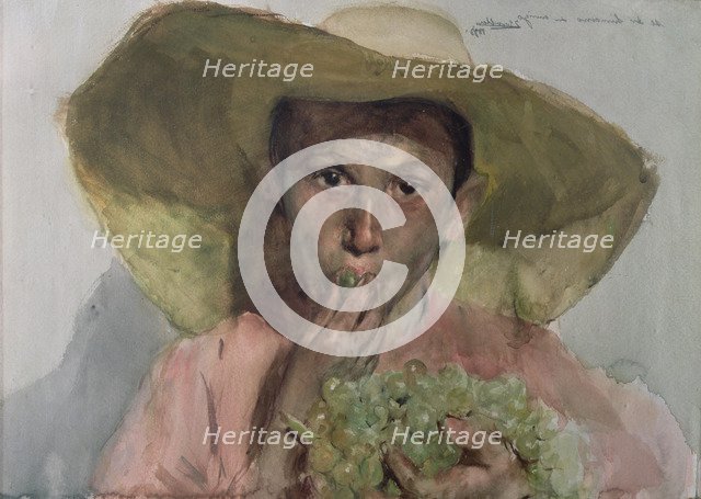  'Child eating grapes', watercolor by Joaquin Sorolla.