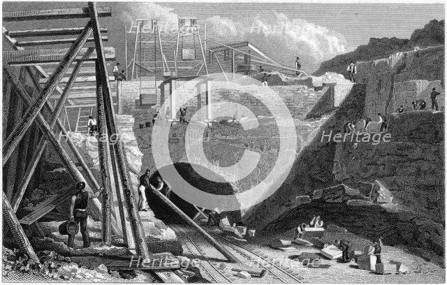 Entrance to the tunnel of the Liverpool & Manchester railway, Edge Hill, Liverpool, c1820s. Artist: John Davies