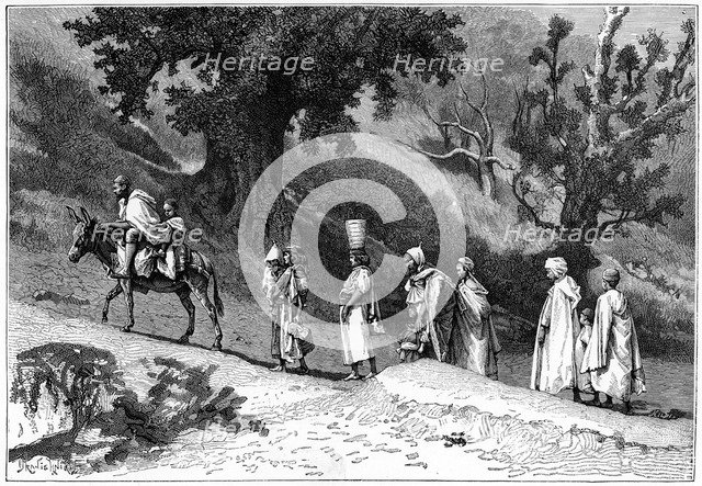 Kabyle family group travelling, Algeria, c1890. Artist: Hildibrand