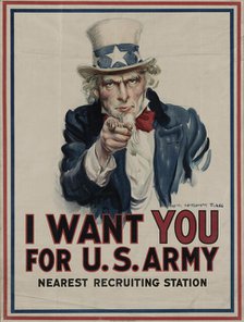 I want you for U.S. Army : nearest recruiting station, [Recto], 1917. Creator: James Montgomery Flagg.