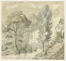 Forest landscape with a stream, and a hill on the right, 1677-1755. Creator: Elias van Nijmegen.