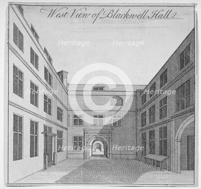 West view of courtyard in Blackwell Hall, City of London, 1750.                                      Artist: Anon