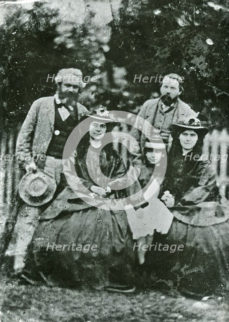 Karl Marx, Friedrich Engels and the daughters Jenny, Eleanor and Laura Marx, 1864.