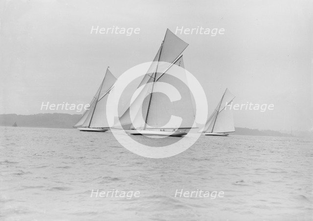 Three 19 Metres yachts racing, 1913. Creator: Kirk & Sons of Cowes.