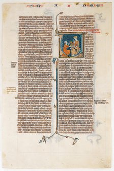 Manuscript Leaf with Opening of The Book of Nehemias, from a Bible, ca. 1280-1300. Creator: Unknown.