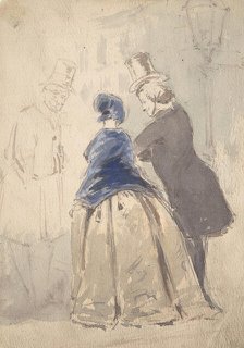 Street Scene from Vanity Fair, with Amelia, George Osborne and Dobbin (recto)..., 1800-1819. Creator: (?) Jerry Barret.