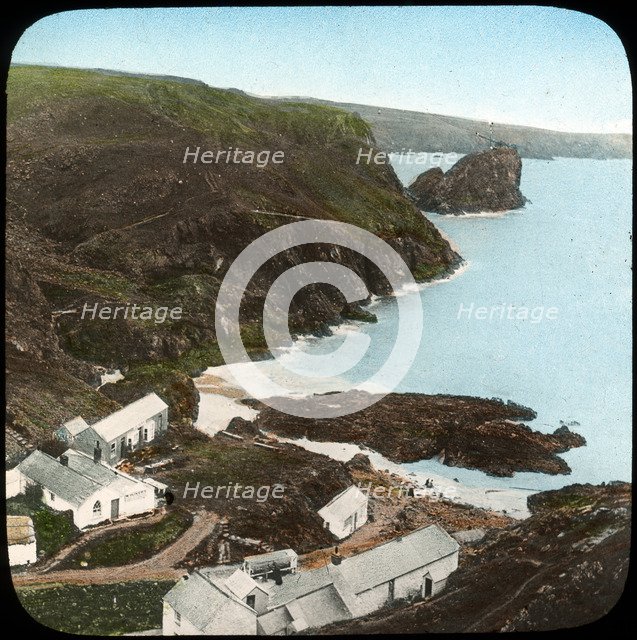 Kynance Cove and village, Cornwall, late 19th or early 20th century.  Artist: Church Army Lantern Department