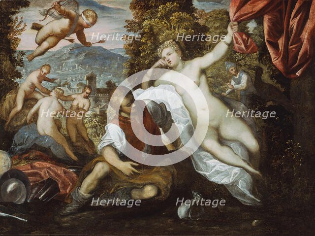 Venus and Mars with Cupid and the Three Graces in a Landscape, 1590/95. Creators: Domenico Tintoretto, Jacopo Tintoretto, Workshop of Tintoretto.