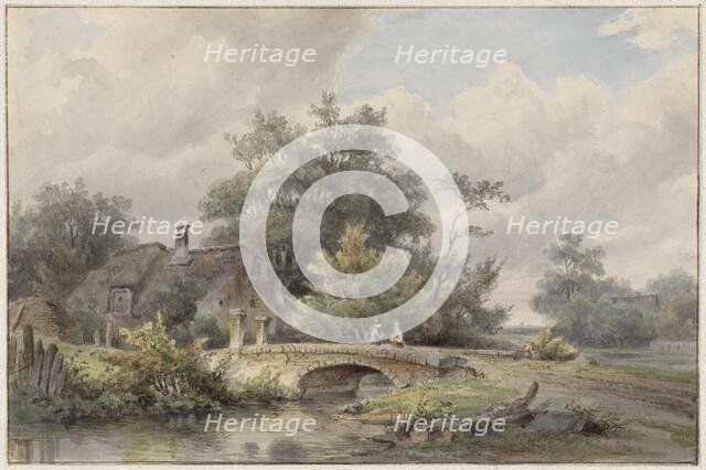 Landscape with a stone bridge near a house, 1813-1862. Creator: Barend Cornelis Koekkoek.