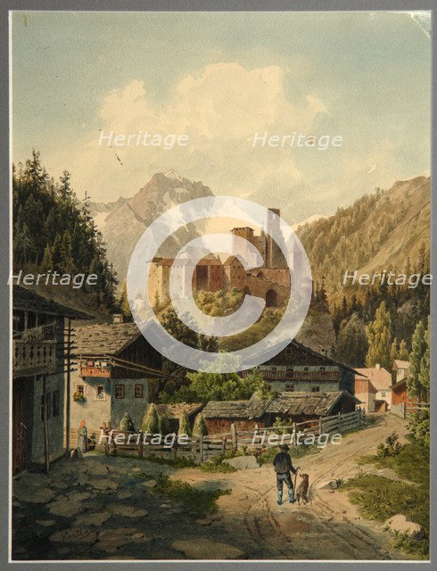 Alpine landscape with a castle. Artist: Gatt, Ferdinand (1847-1909)