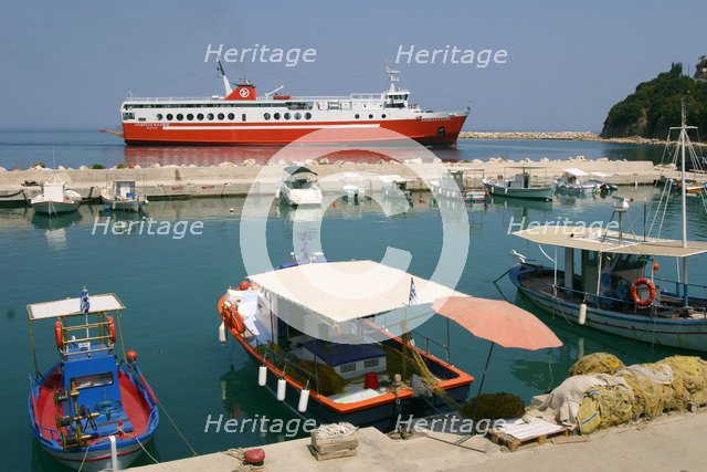 Ferry entering the harbour of Poros, Kefalonia, Greece