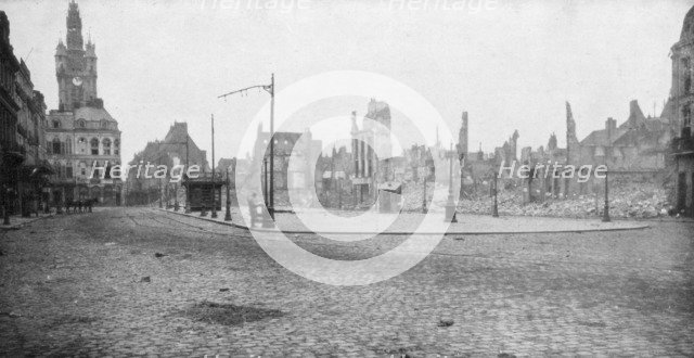 The ruins and bell tower of Douai, France, 1918. Artist: Unknown