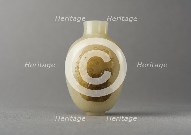 Jade snuff bottle with raised carving of animals, China, Qing dynasty, 1644-1911. Creator: Unknown.
