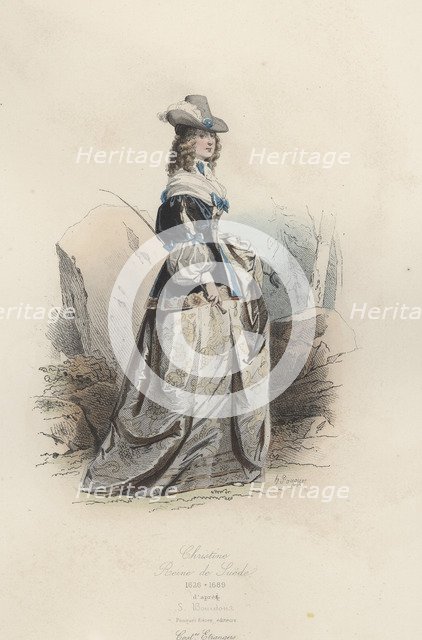 Christina of Sweden (1626-1689), Queen of Sweden from 1632 to 1654, engraving from 1870.