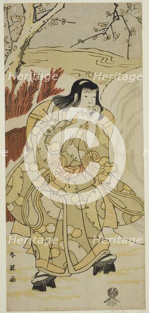 The Actor Iwai Hanshiro IV as a Boy Blowing on His Hands beside a Large Snowball, in the..., c1793. Creator: Katsukawa Shun'ei.