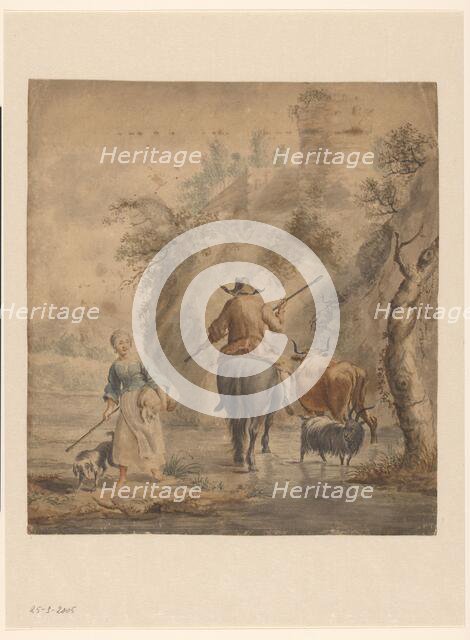 River landscape with a rider, wife and cattle, 1631-1733. Creator: Anon.